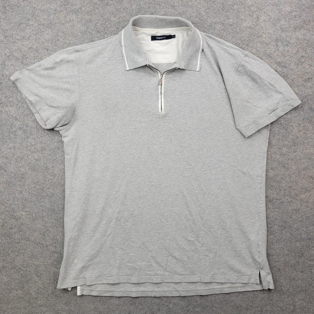 Zegna Sport Polo Shirt Mens XL Gray Solid 1/4 Zip Jersey Knit Casual Top
